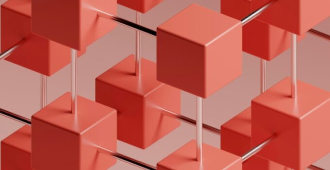 Red cubes representing decentralized governance structures