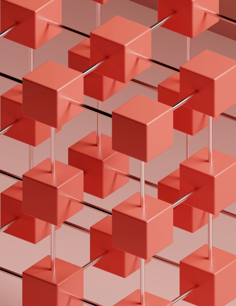 defi governance decentralized Red cubes representing decentralized governance structures